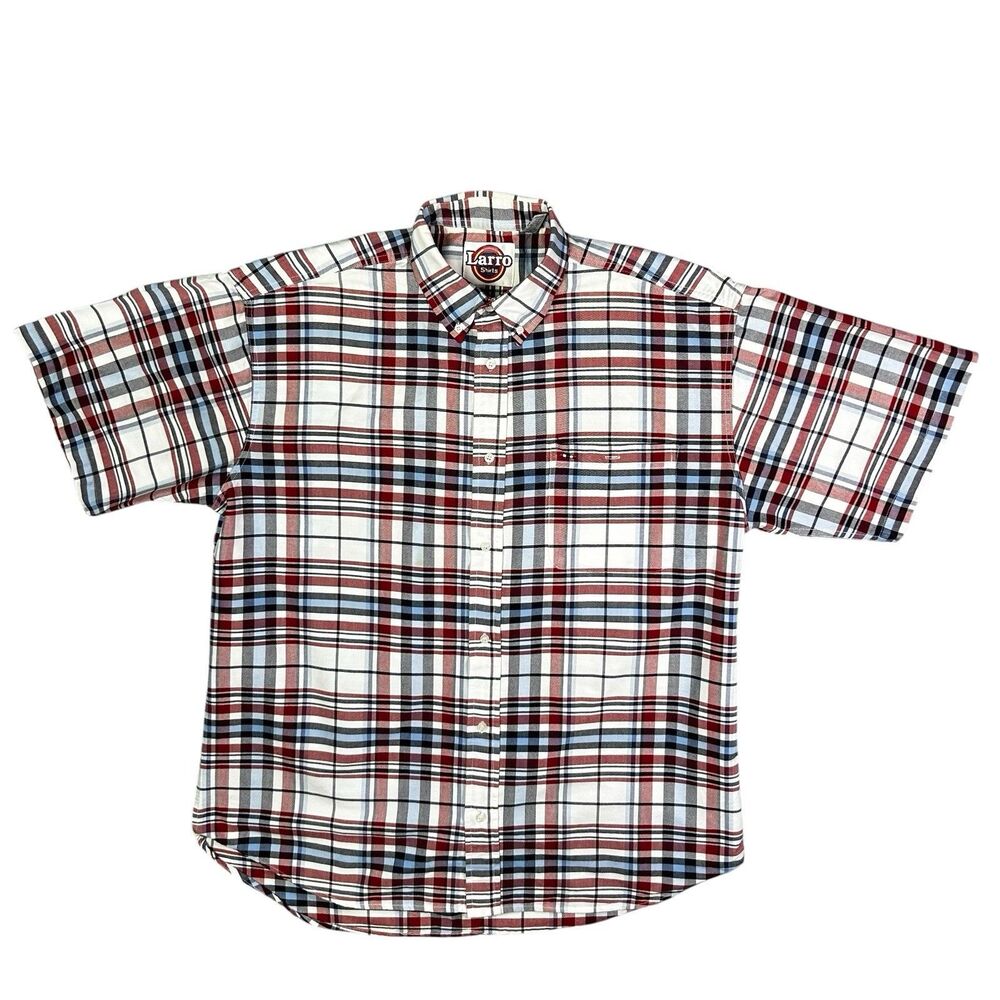 Larro Button Down Short Sleeve Shirt Men's XL Plaid Cotton - Picture 3 of 6